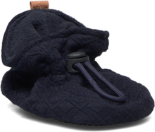 Cotton Jaquard Slippers Shoes Baby Booties Marineblå Melton*Betinget Tilbud