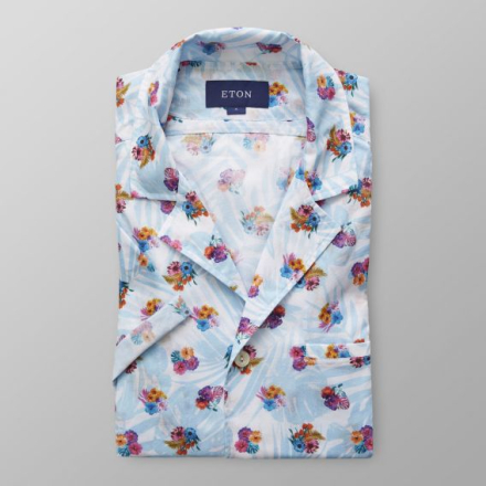 Eton Contemporary fit Turkos blommönstrad resortskjorta