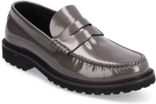 "Penny Loafer - Grey Polido Leather Loafers Flade Sko Grey Garment Project"