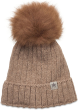 Hat Knit W. Alpaca Pompom Accessories Headwear Hats Winter Hats Beige Huttelihut*Betinget Tilbud