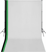 vidaXL Fotostudiosett med 3 fargerike bakgrunner bomull justerbar ramme 3x5 m