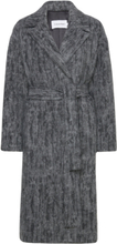"Boiled Wool Belted Wrap Coat Designers Coats Winter Coats Grey Calvin Klein"