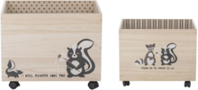Nonni Storage Box W/Wheels, Black, Paulownia Set Of 2 Home Kids Decor Storage Storage Boxes Multi/mønstret Bloomingville*Betinget Tilbud