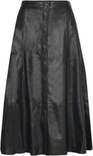 Long Leather Skirt Knælang Nederdel Black DEPECHE