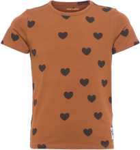 Basic Hearts Ss Tee Tencel™ Tops T-shirts Short-sleeved Brown Mini Rodini