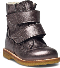 Boots - Flat - With Velcro Vinterstøvletter Med Borrelås Sølv ANGULUS*Betinget Tilbud