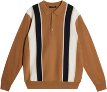 Heden Striped Knitted Polo Designers Knitwear Long Sleeve Knitted Polos Beige J. Lindeberg