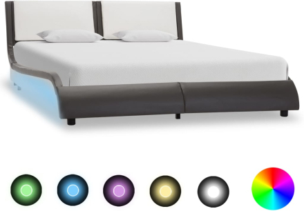 vidaXL Sängram med LED grå och vit konstläder 135x190 cm