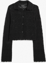 Long sleeve crochet look top - Black