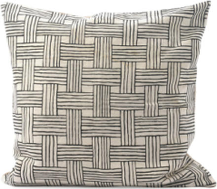 C/C 50X50 Black Printed Braided Home Textiles Cushions & Blankets Cushion Covers Creme Ceannis*Betinget Tilbud