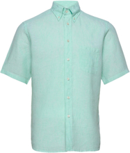 Slim Fit Casual Linen Shirt Tops Shirts Short-sleeved Green Eton