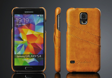 Plånboksfodral skal läder Samsung Galaxy S5 med 2st korthållare