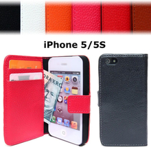 Äktaläderfodral plånbok väska iPhone 5/5S/SE med handledsrem