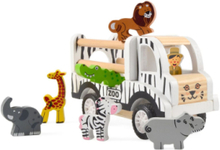 Zoo Car With 6 Animals, Pull-Back Toys Playsets & Action Figures Wooden Figures Multi/mønstret Magni Toys*Betinget Tilbud