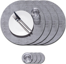 "Gift Set Mat Circle Xl Croco 4 Pcs Home Textiles Kitchen Textiles Placemats Grey LIND DNA"