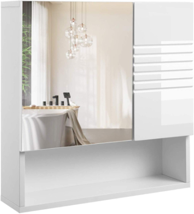 Spejlskab til badeværelset med justerbare hylder, bløde lukkehængsler, 54 x 15 x 55 cm, hvid