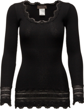 Silk T-Shirt Medium Ls W/Wide Lace Tops T-shirts & Tops Long-sleeved Black Rosemunde