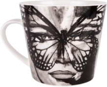 Golden Butterfly B&W With Ear Home Tableware Cups & Mugs Coffee Cups Svart Carolina Gynning*Betinget Tilbud