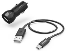 HAMA Laddare 12V Micro-USB 2,4A Lös kabel 1m Svart