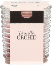 Doftljus i ribbad glas med doften Vanilj och orkidé