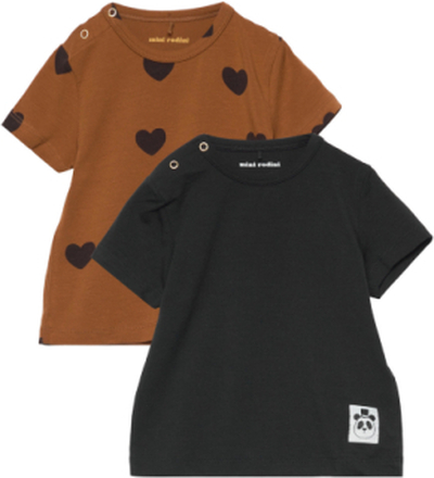 Basic Heart Ss Tee 2-Pack T-shirts Short-sleeved Svart Mini Rodini*Betinget Tilbud