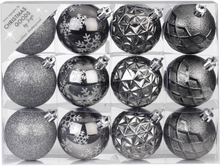 48x stuks luxe gedecoreerde kunststof kerstballen antraciet mix 6 cm