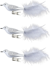 3x stuks decoratie vogels op clip zilver 20 cm
