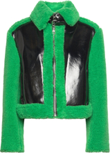 "Faux Fur Shearling Aviator Designers Jackets Leather Green Karl Lagerfeld"