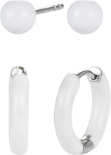 Enamel Duo Earring White/Gold Accessories Jewellery Jewellery Sets Hoops Hvit Bud To Rose*Betinget Tilbud