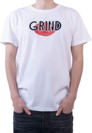 GRIND Inc Logo Tee Herren Kurzarm-Shirt mit großem Logo-Print Baumwoll-T-Shirt GITR001 Weiß