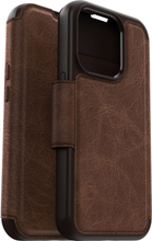 Otterbox - iPhone 15 Pro - Strada Case leren bookcase hoesje - Bruin + Lunso Screenprotector