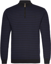 Mini Harlequin Zip Pullover | Knitted Cotton | Navy Knitwear Half Zip Pullover Marineblå Percival*Betinget Tilbud
