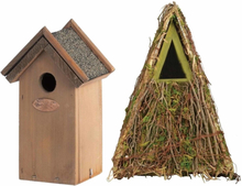Voordeelset van 2x stuks houten vogelhuisjes/nestkastjes groen en houtkleur
