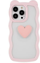 Til iPhone 13 Pro Max mobiltelefon etui Cute Heart Bear Ear Decor Aftageligt 2-i-1 PC+TPU mobiltele