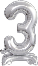 Sifferballong Mini med Ställning Silver Metallic - Siffra 3