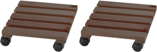 2x Planten trolleys/multirollers donkerbruin vierkant 30 x 30 cm voor harde vloeren