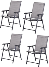 4 sedie poltrone pieghevoli da esterni in acciaio e textilene grigio e nero