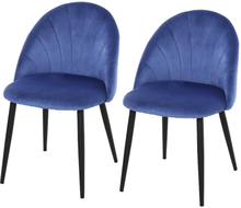 Coppia di 2 sedie poltrone da pranzo cucina imbittite con schienale curvo blu
