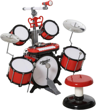 Set batteria giocattolo con molti effetti sonori e microfono per bambini rosso