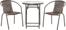Set tavolo piehgevole e 2 sedie da giardino in acciaio e rattan pe marrone