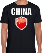 China landen supporter t-shirt met Chinese vlag schild zwart heren