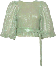 "Sequins Blouse Tops Blouses Short-sleeved Green By Ti Mo"