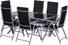 Tavolo da giardino esterno con 6 sedie pieghevoli in ferro e tessuto di texilene