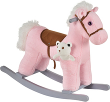 Cavallo a dondolo in peluche e legno con suoni per bambini 18-36 mesi rosa