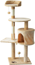 Albero tiragraffi per gatti a 4 livelli con giocattoli beige, 40x40x114cm