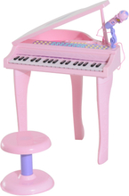 Mini pianoforte giocattolo per bambini con microfono e sgabello rosa