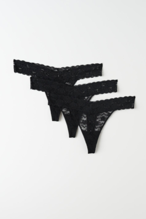 Gina Tricot - 3-pack lace string - Truser - Black - XL - Female