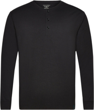 Lounge Henley Cotton Bamboo Tops T-Langærmet Skjorte Black Panos Emporio