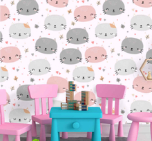 Slaapkamer behang Schattige grijze en roze kittens