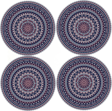 8x stuks Ibiza stijl ronde placemats van vinyl D38 cm donkerblauw